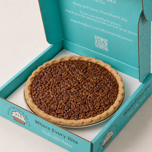 pecan pie presented inside the Pie in the Sky Pie Co. signature gift box