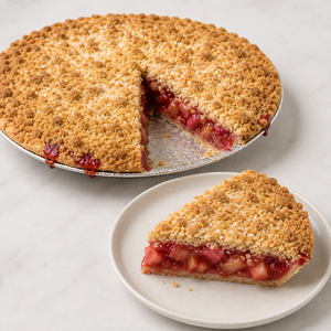 Sliced cherry pie showing the filling, crust and a generous slice ready to serve