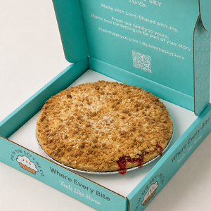 Strawberry rhubarb presented inside the Pie in the Sky Pie Co. signature gift box
