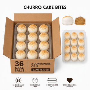 Bulk churro cake balls from Pie in the Sky Pie Co. — cinnamon sugar flavor available in wholesale case quantities