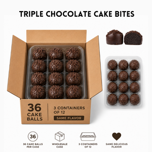 Bulk triple chocolate cake balls from Pie in the Sky Pie Co. — available in cases for wholesale and corporate gifting