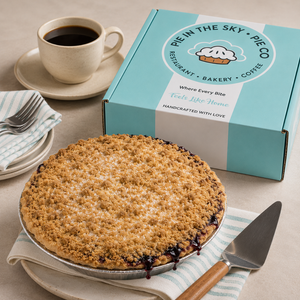 Bumbleberry Pie from Pie in the Sky Pie Co. with signature gift box and coffee, available for nationwide shipping