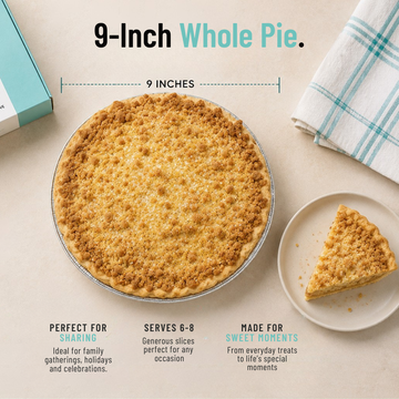 9-inch Bumbleberry Pie serving size guide showing 6 to 8 servings