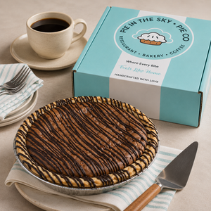 Mississippi mud from Pie in the Sky Pie Co. with signature gift box and coffee, available for nationwide shipping