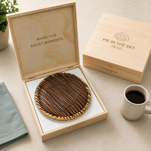 Best Chocolate Pie with Wooden Gift Box Shipped Nationwide for corporate Gifts from Pie in the Sky Pie Company