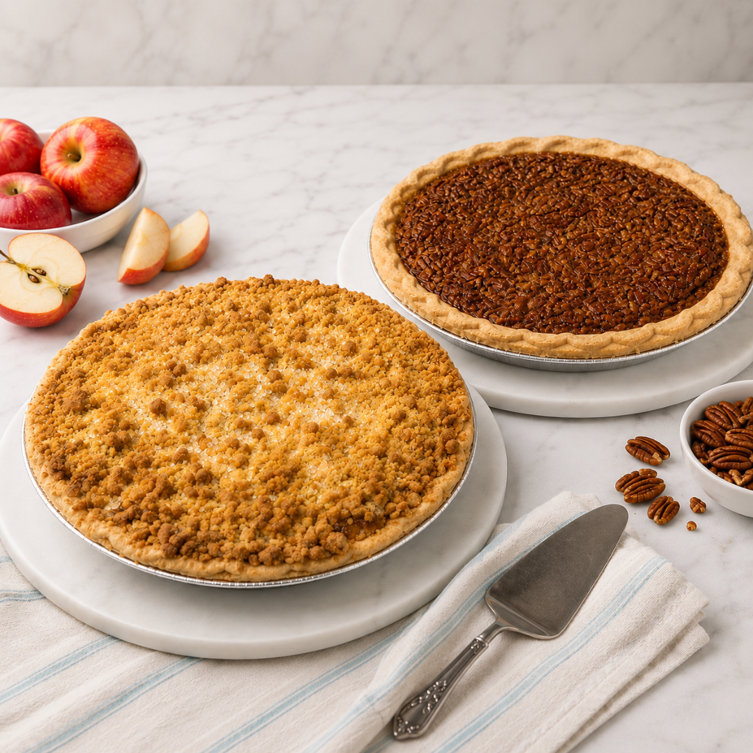 Two full-size 9-inch handcrafted pies in a 2-pie gift bundle for nationwide delivery