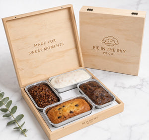 The Best Loaf Cake Wooden Gift Box for Corporate Gifts and Any Occasion from Pie in the Sky Pie Company