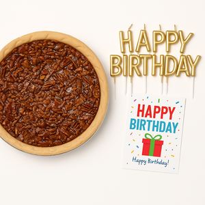 birthday gift box and candles and pie and birthday card shipped nationwide from Pie in the Sky