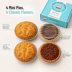 Four handcrafted mini pies in assorted flavors for gifting and dessert delivery
